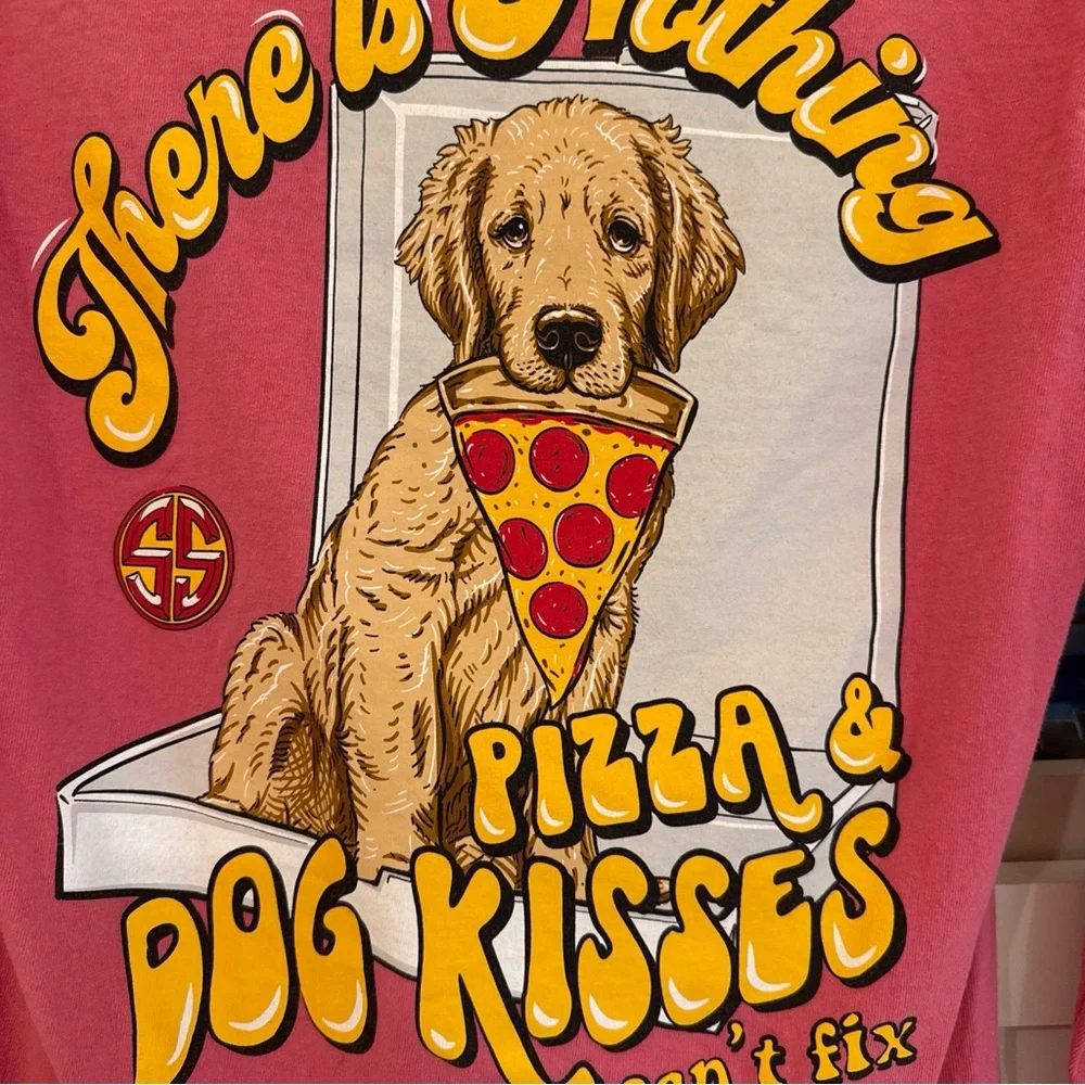 Small simply southern pink long sleeved T shirt Dog Kisses and Pizza - Picture 7 of 7